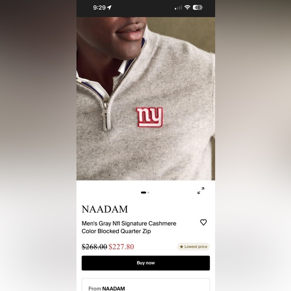 NAADAMMen's Gray Nfl Signature Cashmere Color Blocked Quarter Zip